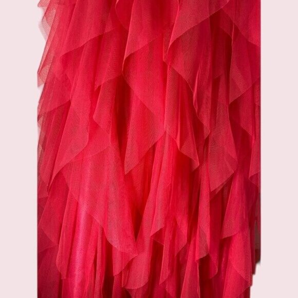 Masquerade coral color Strapless Ruffled Gown With Rhinestones Size 1/2 Prom Dre - Picture 13 of 15